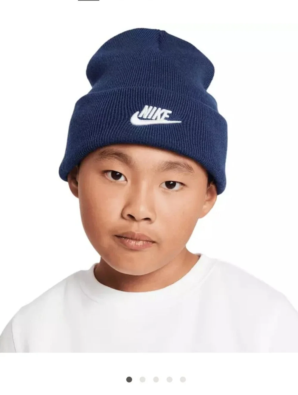 NWT Nike Kids Dark Blue Knit Cuffed Beanie with White Logo